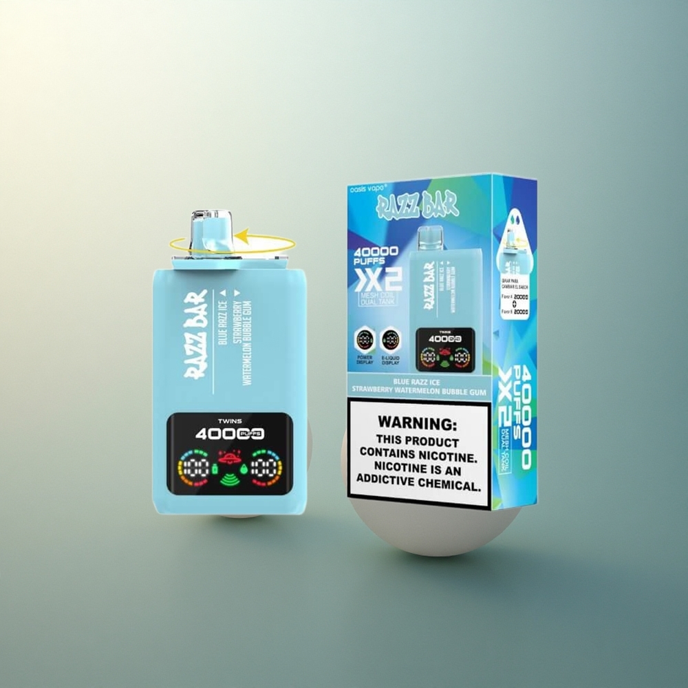 Razz Bar 40000 Puffs Blue Razz Ice-Strawberry Watermelon Bubble Gum with 1.0Ohm Mesh Coil and 5% Nicotine