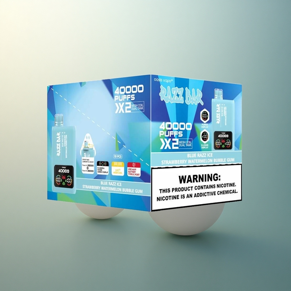 Razz Bar 40000 Puffs Blue Razz Ice-Strawberry Watermelon Bubble Gum with 1.0Ohm Mesh Coil and 5% Nicotine