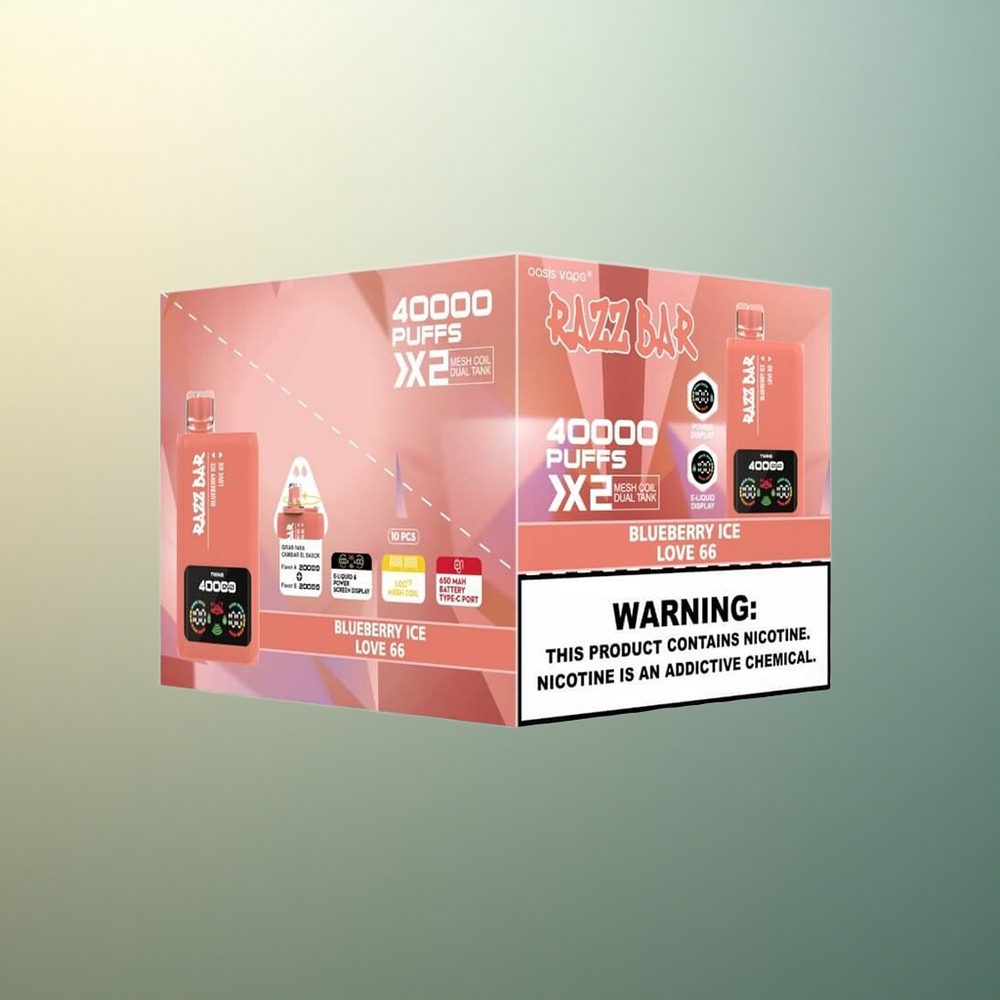 Razz Bar 40000 Puffs Blueberry Ice - Love 66 with Mesh Coil and 5% Nicotine