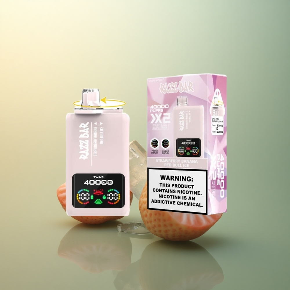 Razz Bar 40000 Puffs Strawberry Banana Ice - Dual Mesh Coil 1.0Ohm 650mAh Type-C Nicotine 2% 5%