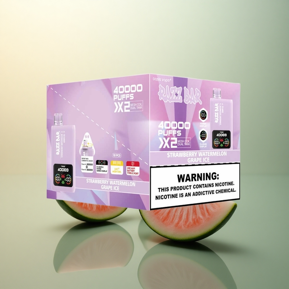 Razz Bar 40000 Puffs Strawberry Watermelon - Grape Ice with 5% Nicotine and 650mAh Battery