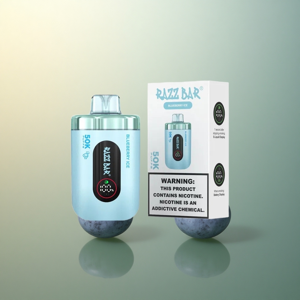 Razz Bar 50K Puffs Blueberry Ice Mesh Coil 650mAh Rechargeable