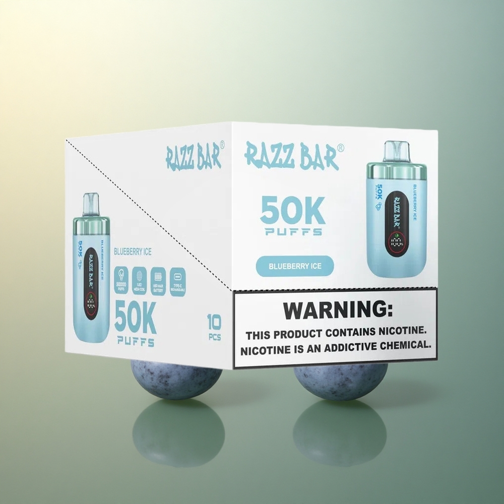 Razz Bar 50K Puffs Blueberry Ice Mesh Coil 650mAh Rechargeable