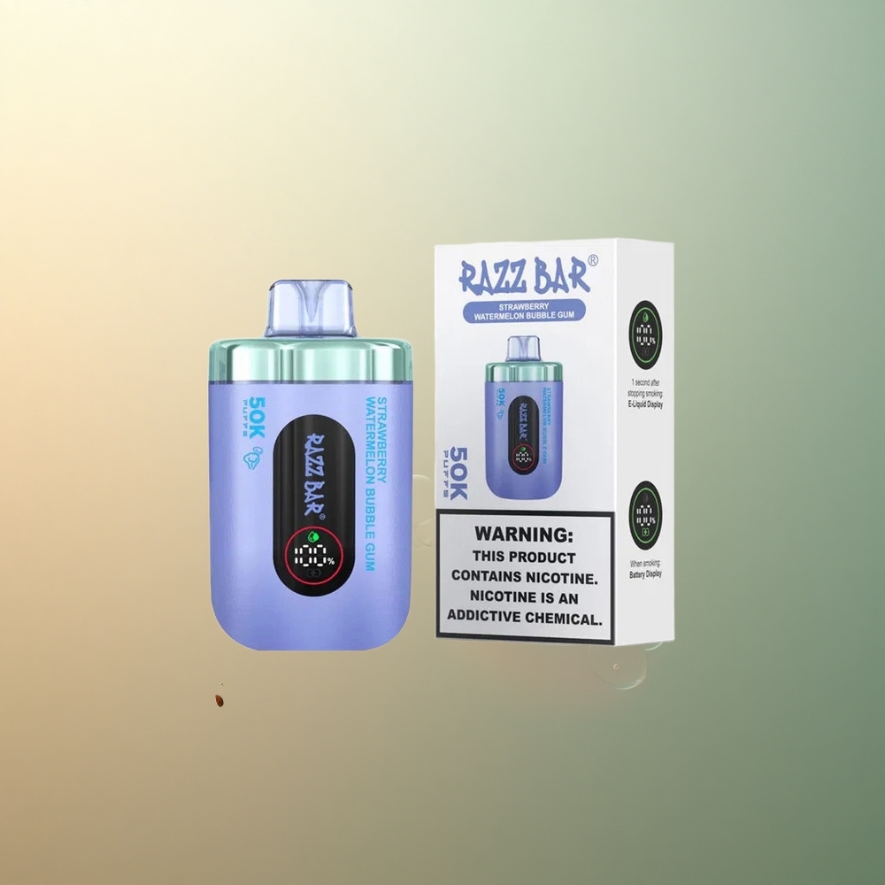 Razz Bar 50K Puffs Strawberry Watermelon Bubble Gum Mesh Coil 650mAh 2% Nicotine