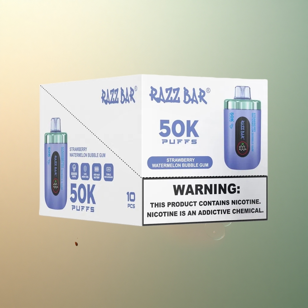 Razz Bar 50K Puffs Strawberry Watermelon Bubble Gum Mesh Coil 650mAh 2% Nicotine