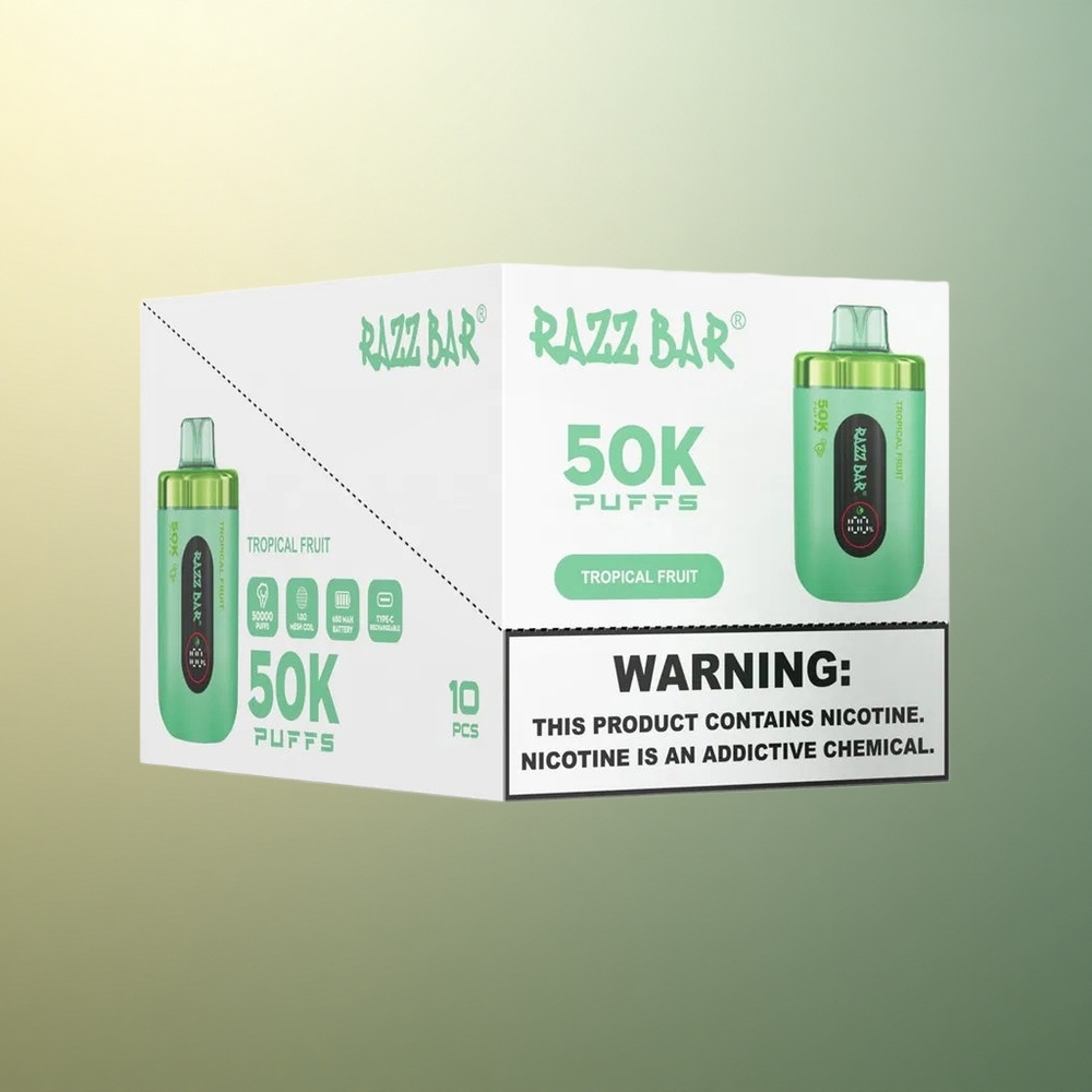 Razz Bar 50K Puffs Tropical Fruit 1.0 Ohm Mesh Coil 650mAh 2% Nicotine