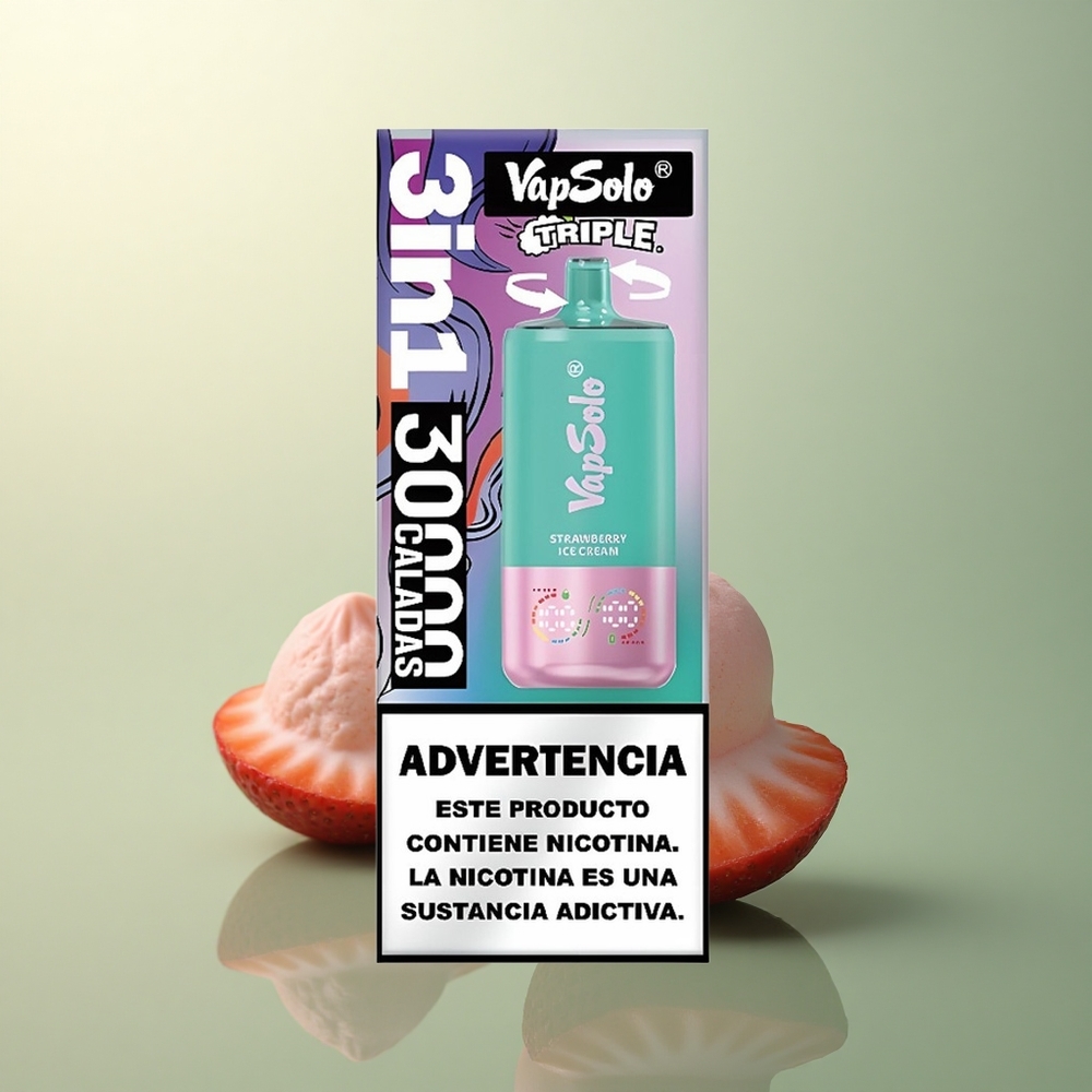Vapsolo Triple 30000 Puffs Strawberry Ice Cream 40ml Nicotine 20mg/ml Type-C