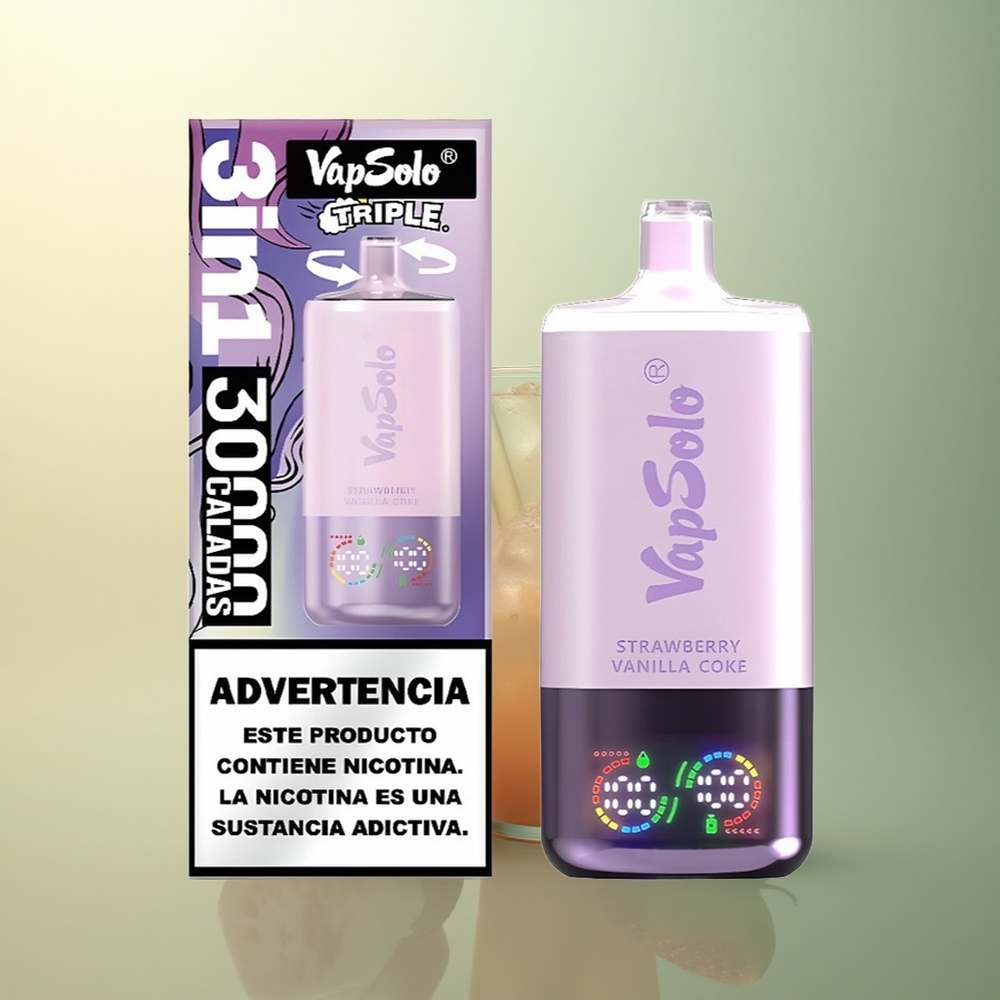 Vapsolo Triple 30000 Puffs Strawberry Vanilla Coke 40ml Triple Tank Nicotine 20mg