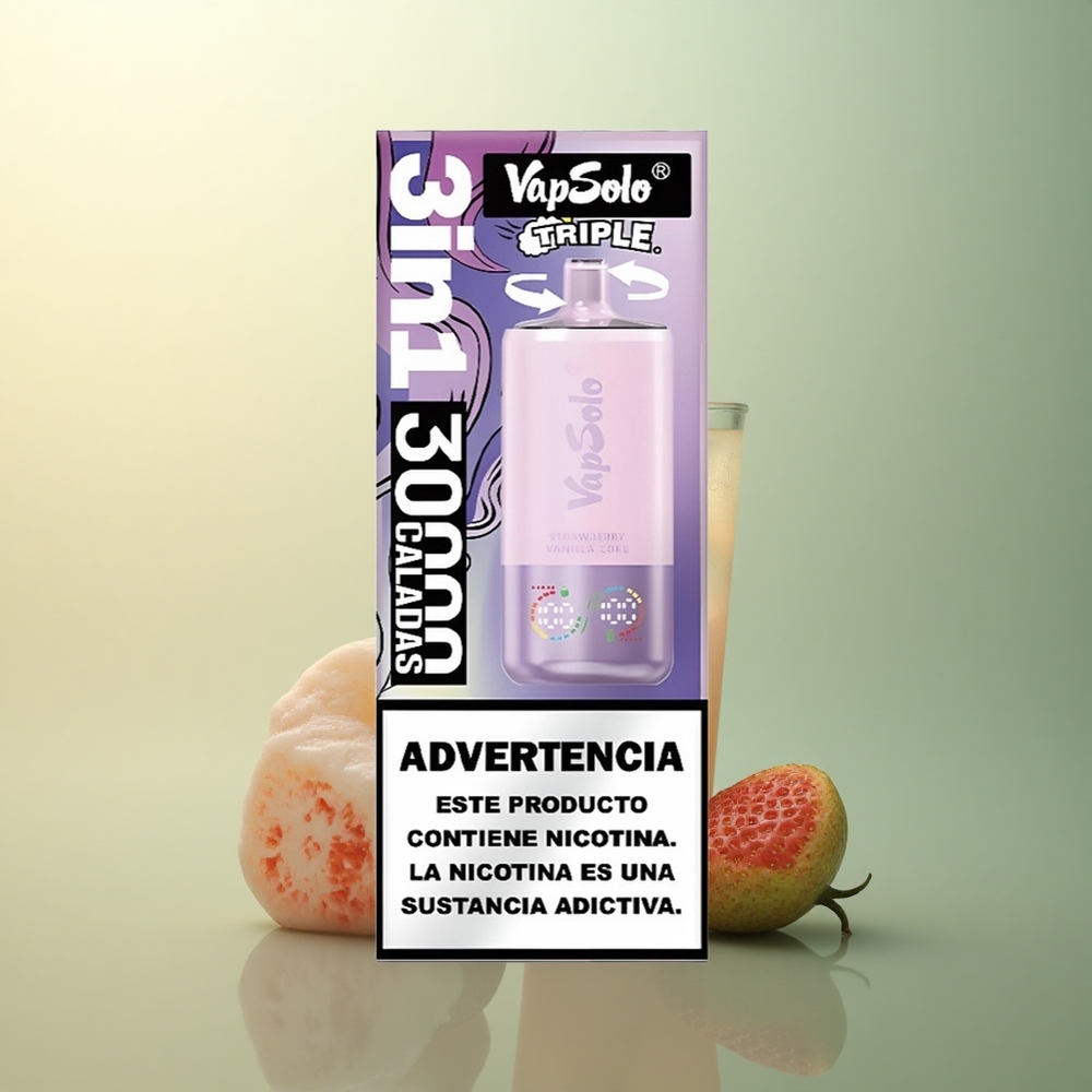 Vapsolo Triple 30000 Puffs Strawberry Vanilla Coke 40ml Triple Tank Nicotine 20mg