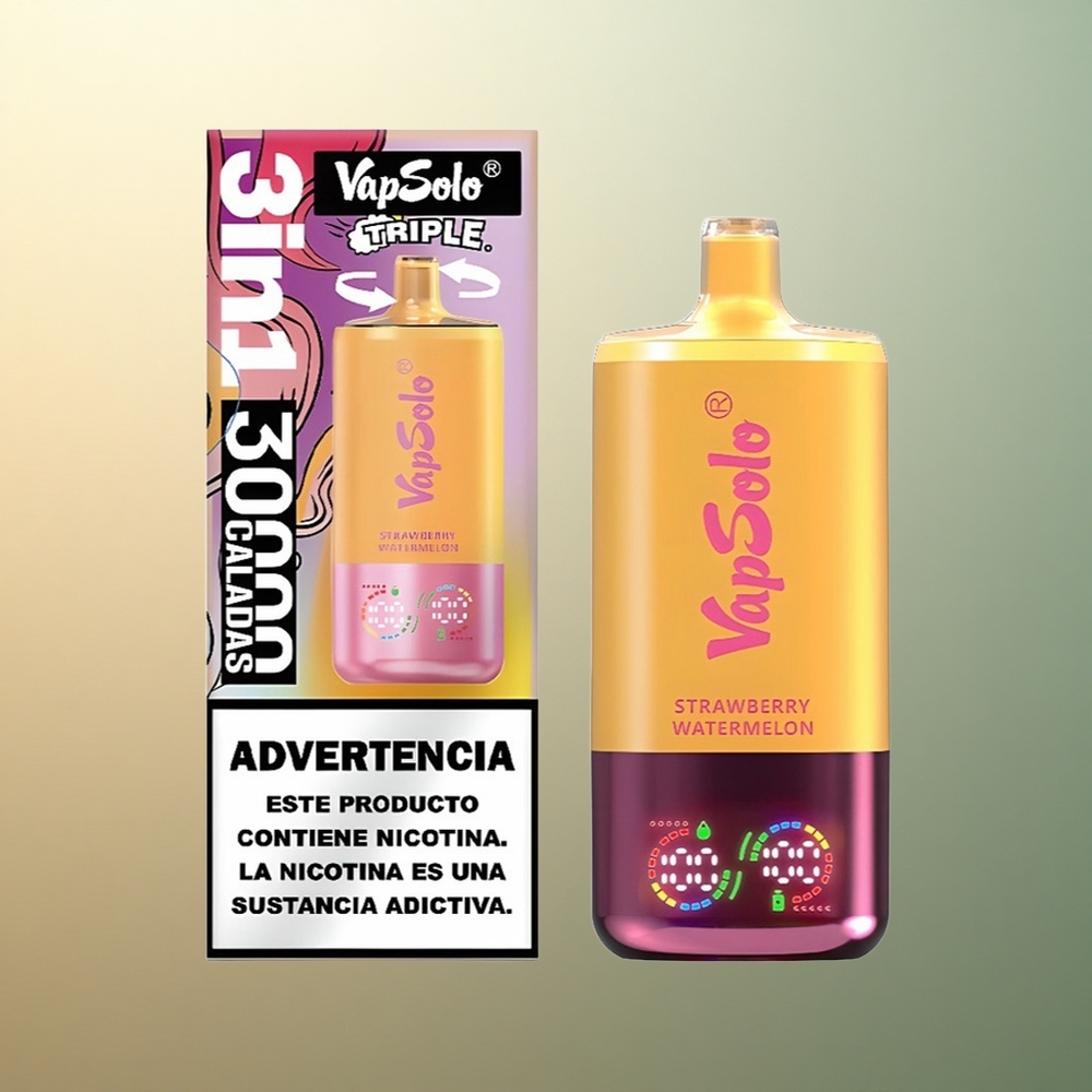 Vapsolo Triple 30000 Puffs Strawberry Watermelon & Lemon Peach Type-C 40ml Nicotine