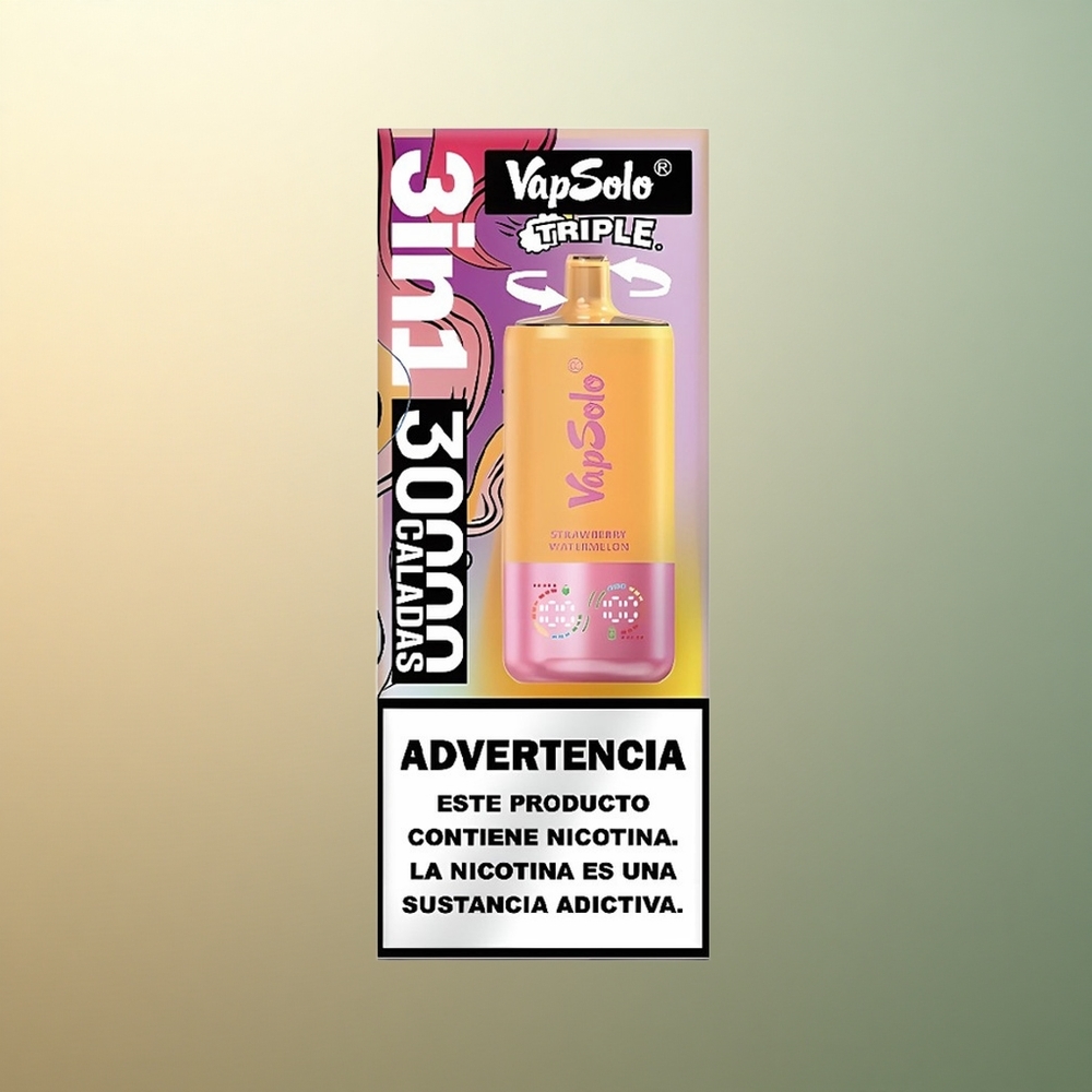 Vapsolo Triple 30000 Puffs Strawberry Watermelon & Lemon Peach Type-C 40ml Nicotine