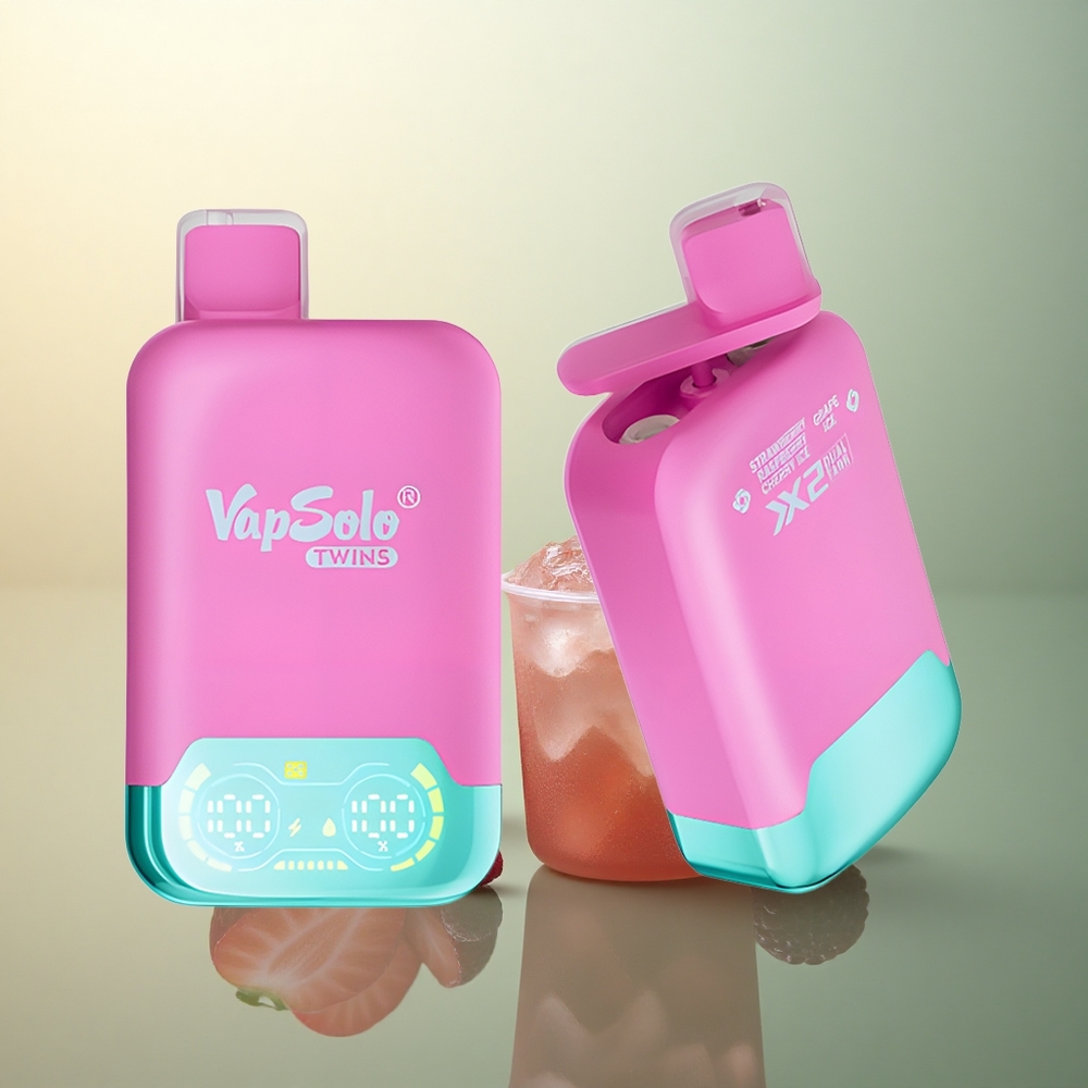 Vapsolo Twins 20000 Puffs Strawberry Raspberry Cherry Ice & Grape Ice Type-C Dual Tank 40ml Nicotine